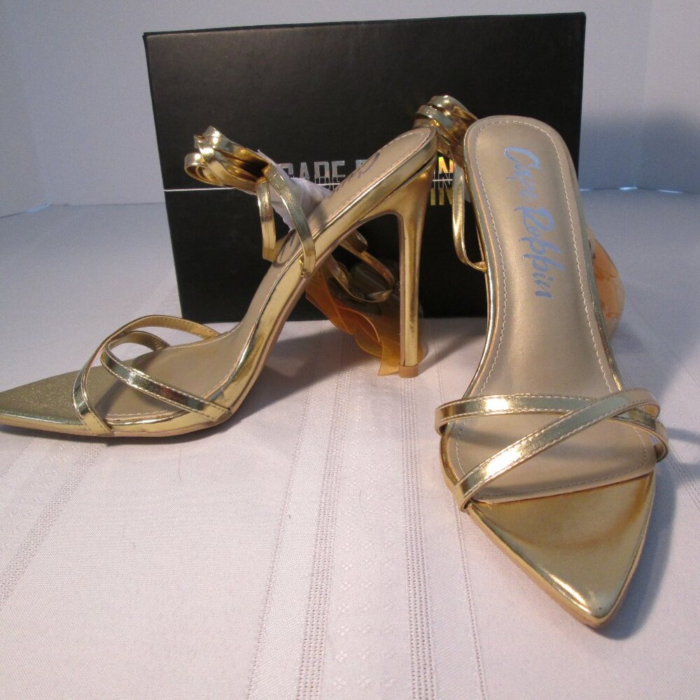 Cape Robbin Ahloaa Floral Strappy Heels Gold Sz 8.5 NIB - Picture 2 of 9